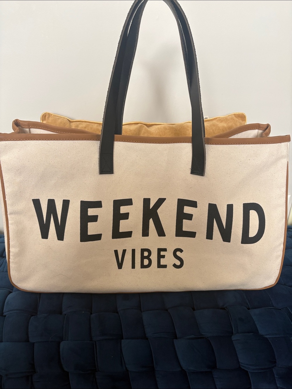 Weekend Vibes Canvas Tote Bag in Beige and Black